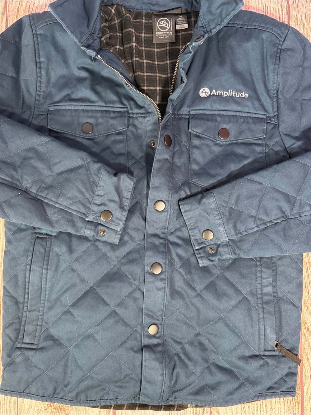 Stormtech Amplitude Quilted Jacket Men’s Small Blue Hooded Snap Zip Coat - Picture 12 of 13